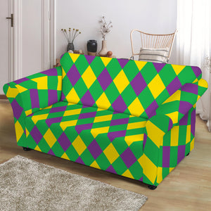 Mardi Gras Plaid Pattern Print Loveseat Slipcover