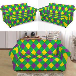 Mardi Gras Plaid Pattern Print Loveseat Slipcover