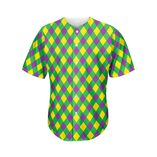 Mardi Gras Plaid Pattern Print Men's Baseball Jersey