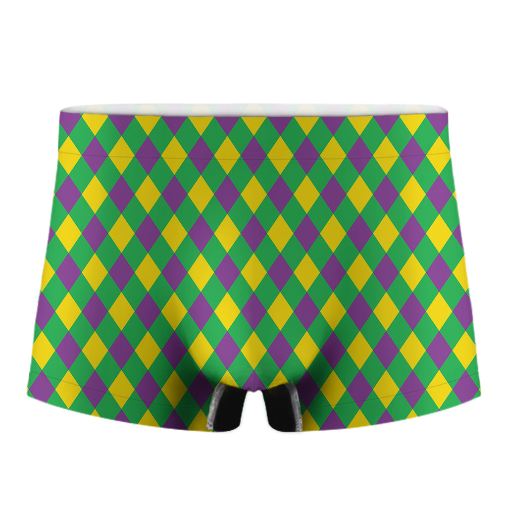 Mardi Gras Plaid Pattern Print Men's Boxer Briefs