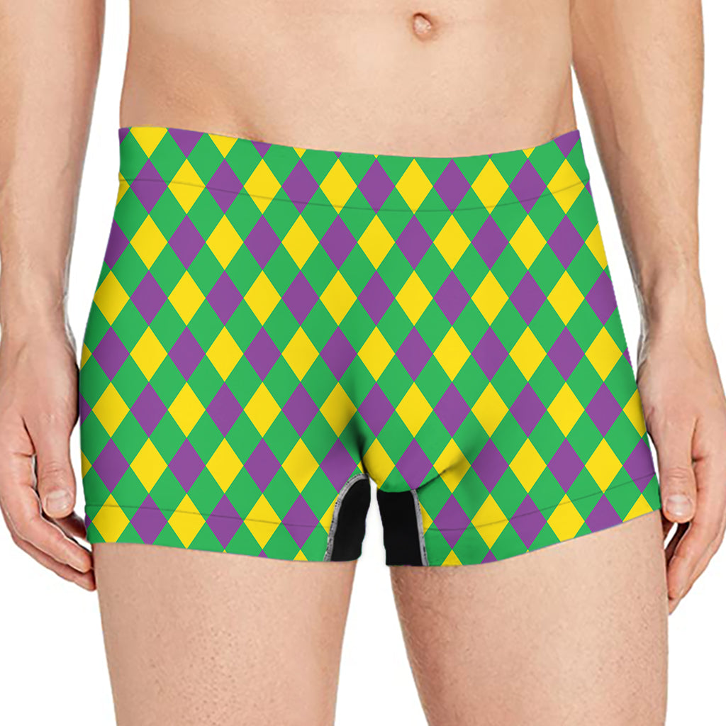 Mardi Gras Plaid Pattern Print Men's Boxer Briefs