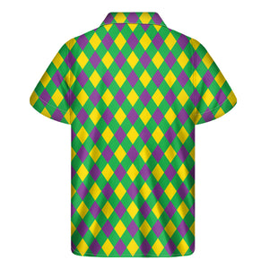 Mardi Gras Plaid Pattern Print Men's Short Sleeve Shirt