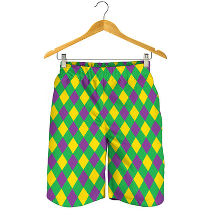 Mardi Gras Plaid Pattern Print Men's Shorts