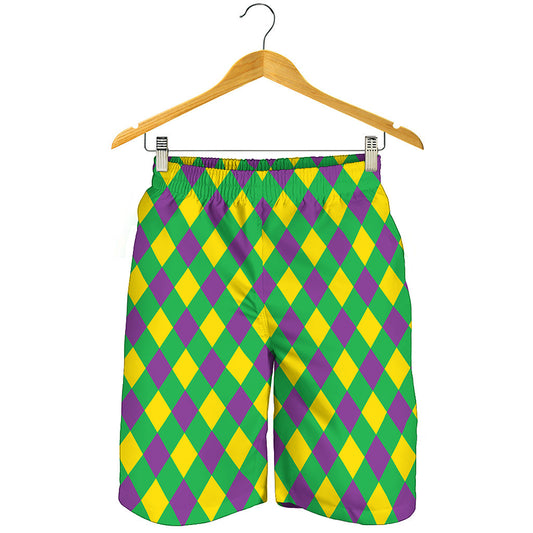 Mardi Gras Plaid Pattern Print Men's Shorts
