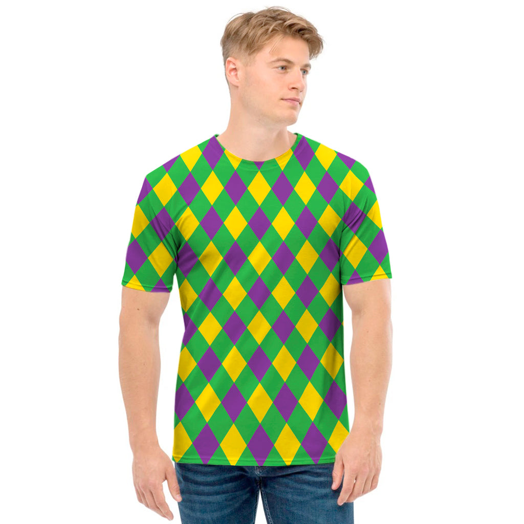Mardi Gras Plaid Pattern Print Men's T-Shirt