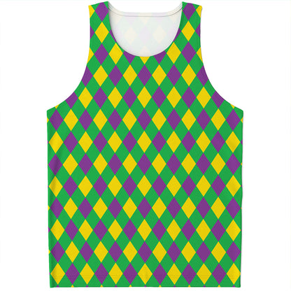 Mardi Gras Plaid Pattern Print Men's Tank Top