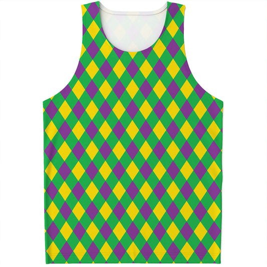 Mardi Gras Plaid Pattern Print Men's Tank Top