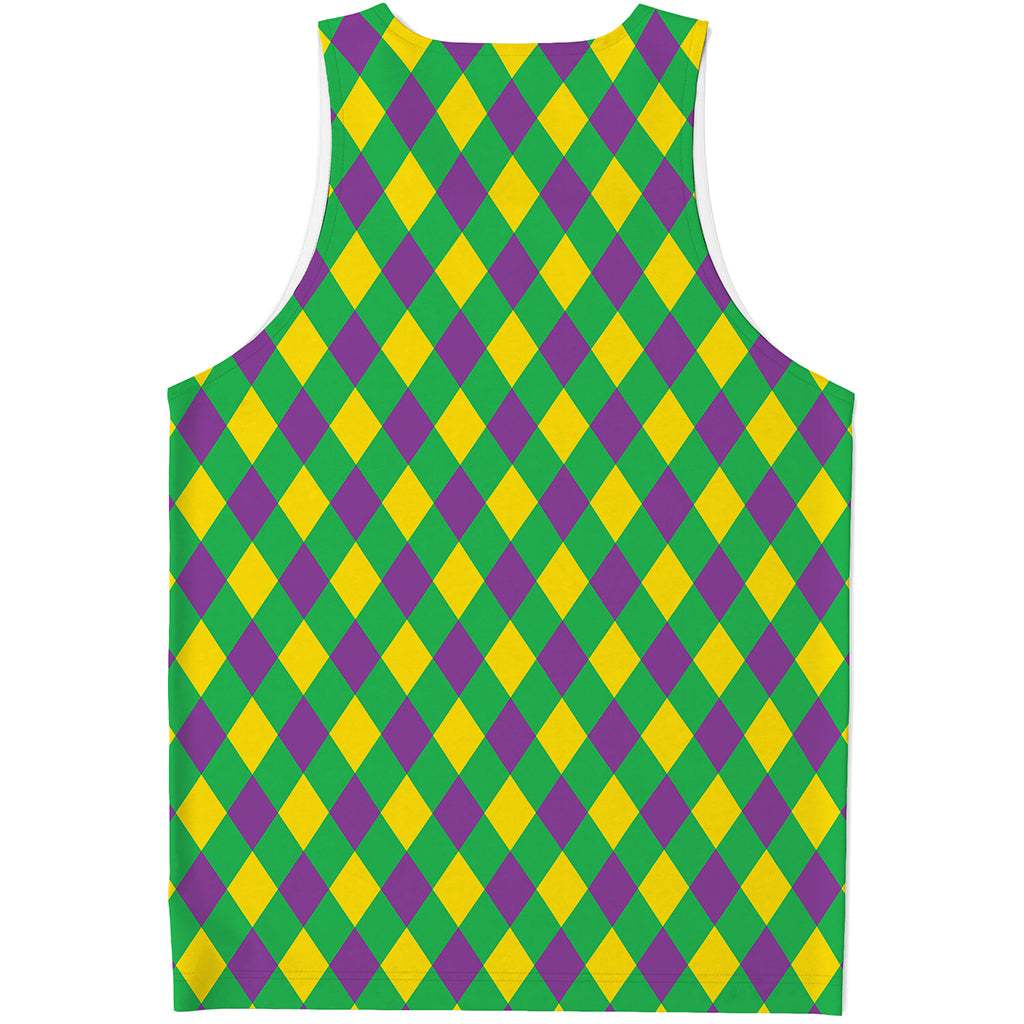 Mardi Gras Plaid Pattern Print Men's Tank Top