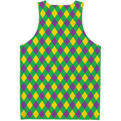 Mardi Gras Plaid Pattern Print Men's Tank Top