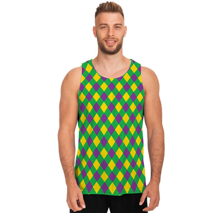 Mardi Gras Plaid Pattern Print Men's Tank Top