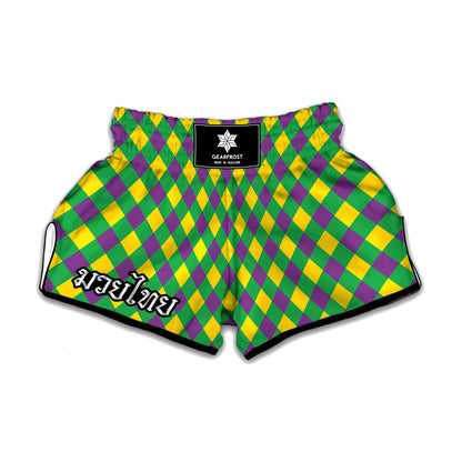 Mardi Gras Plaid Pattern Print Muay Thai Boxing Shorts