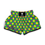 Mardi Gras Plaid Pattern Print Muay Thai Boxing Shorts
