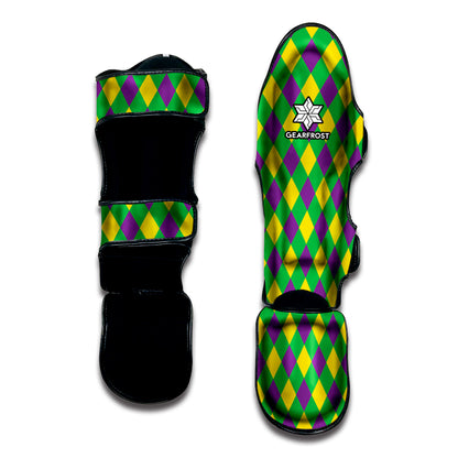 Mardi Gras Plaid Pattern Print Muay Thai Shin Guard