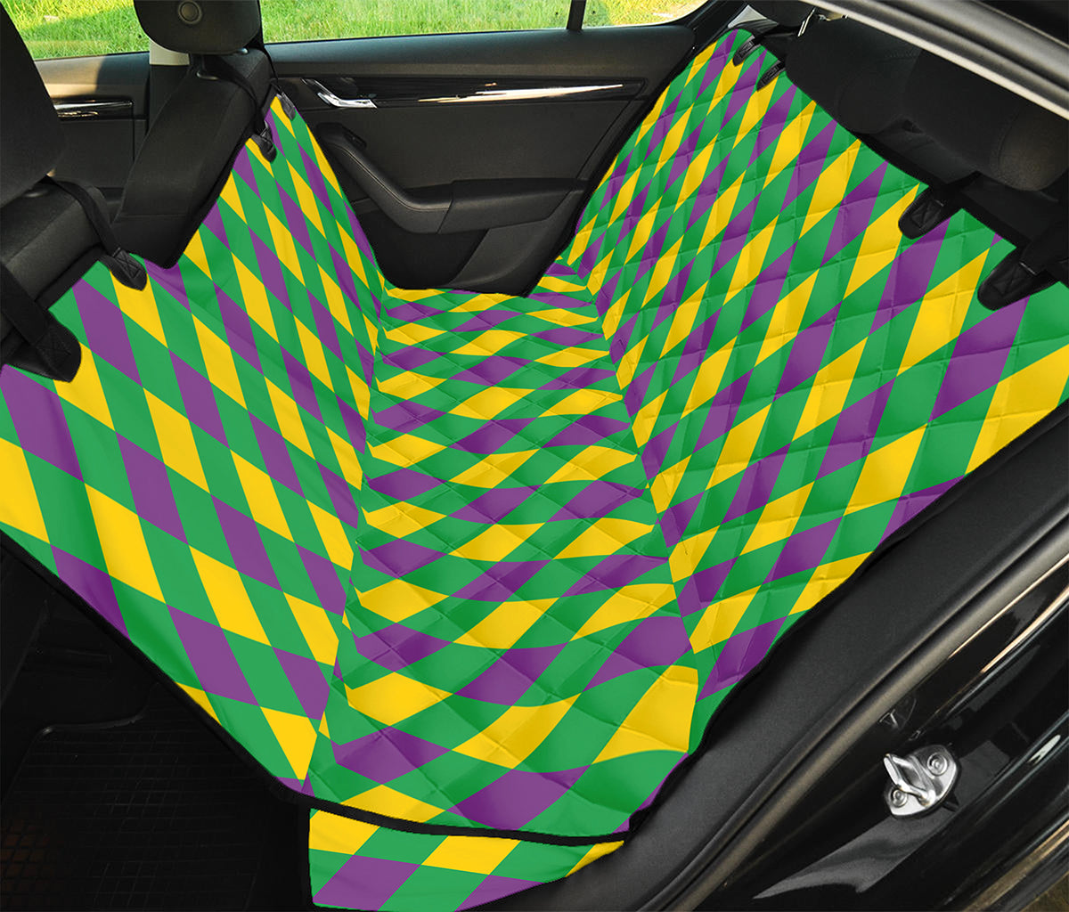 Mardi Gras Plaid Pattern Print Pet Car Back Seat Cover