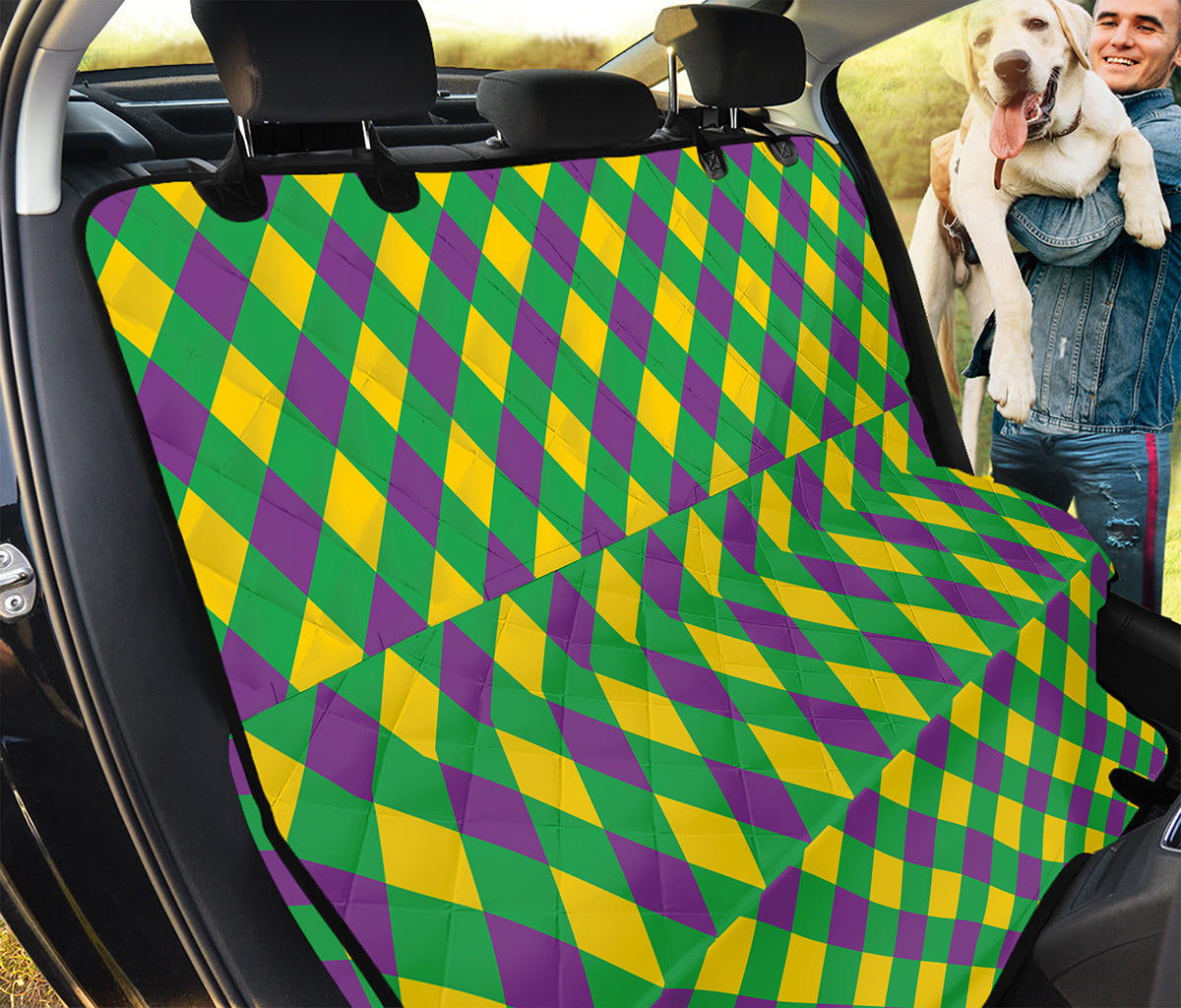 Mardi Gras Plaid Pattern Print Pet Car Back Seat Cover