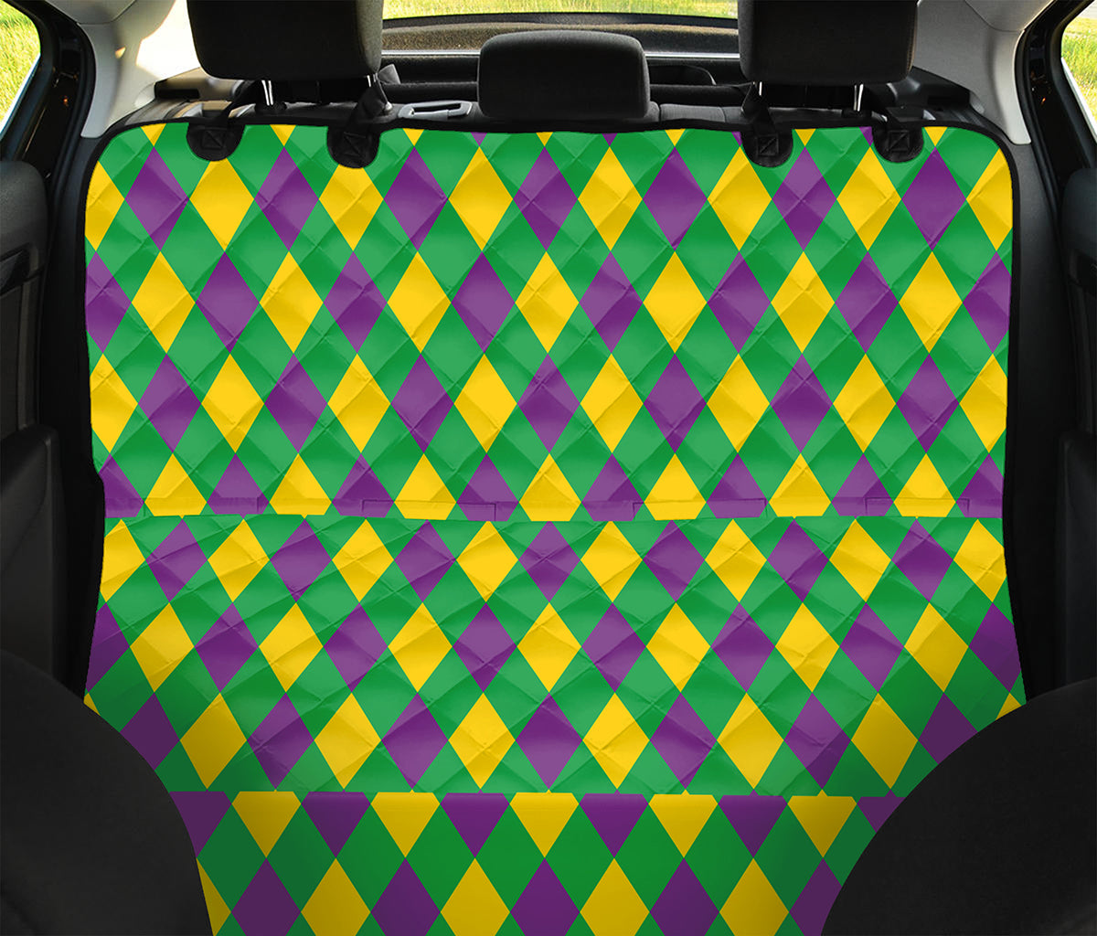 Mardi Gras Plaid Pattern Print Pet Car Back Seat Cover