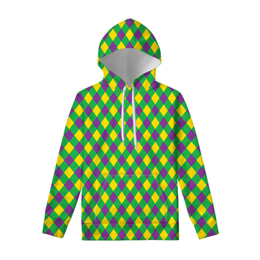 Mardi Gras Plaid Pattern Print Pullover Hoodie