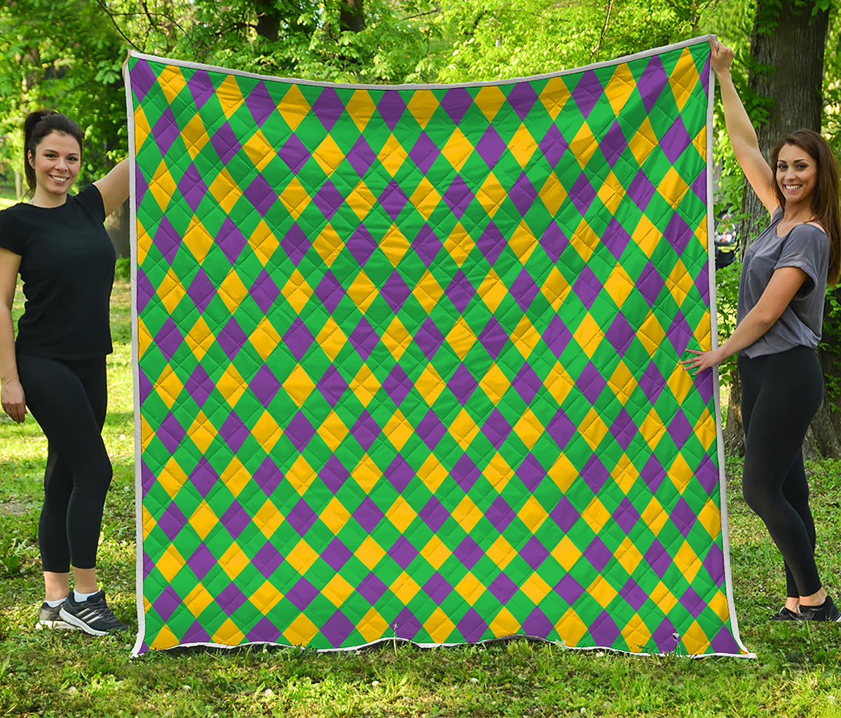 Mardi Gras Plaid Pattern Print Quilt