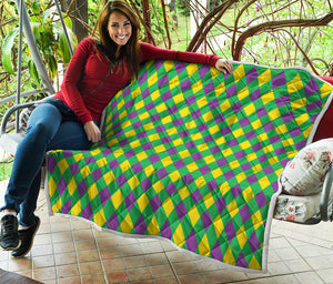 Mardi Gras Plaid Pattern Print Quilt