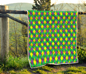 Mardi Gras Plaid Pattern Print Quilt