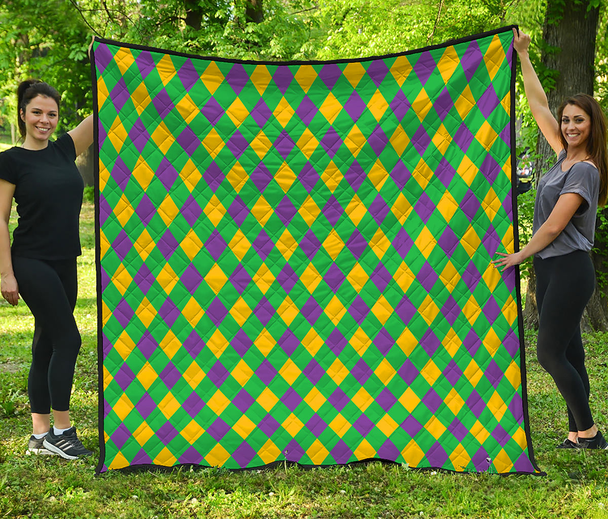 Mardi Gras Plaid Pattern Print Quilt