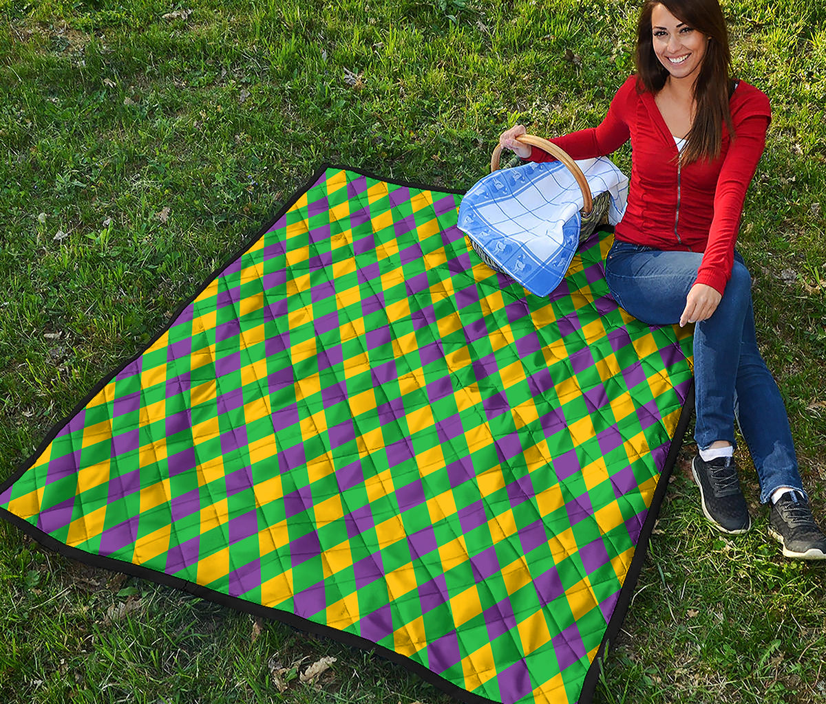 Mardi Gras Plaid Pattern Print Quilt