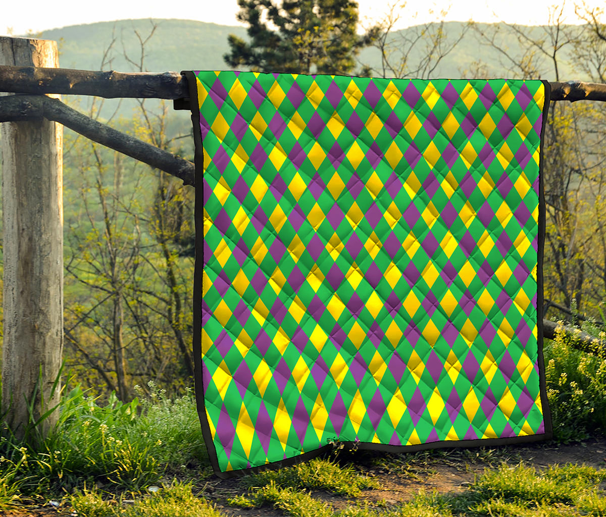 Mardi Gras Plaid Pattern Print Quilt