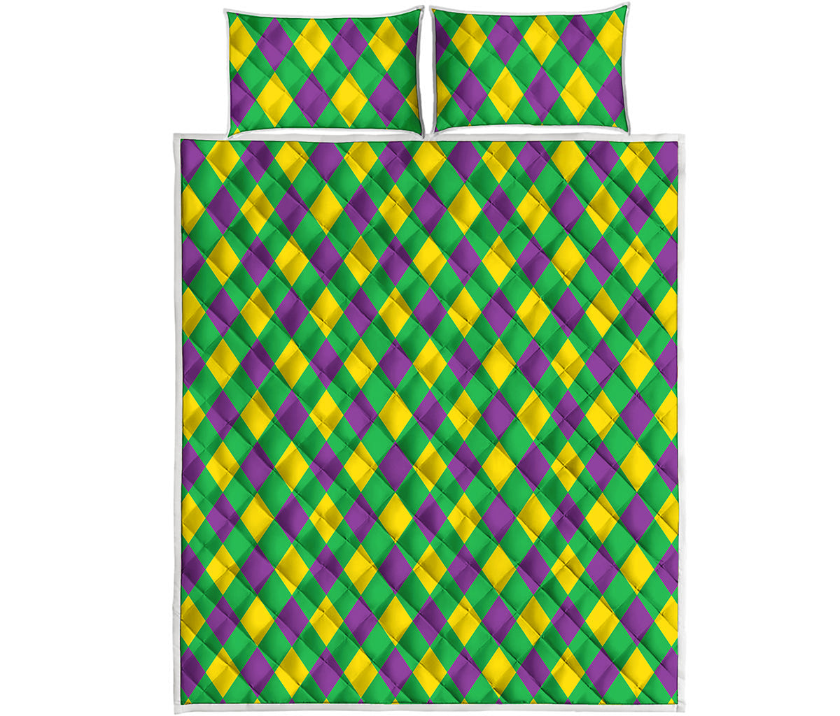 Mardi Gras Plaid Pattern Print Quilt Bed Set