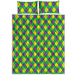 Mardi Gras Plaid Pattern Print Quilt Bed Set