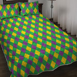 Mardi Gras Plaid Pattern Print Quilt Bed Set