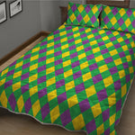 Mardi Gras Plaid Pattern Print Quilt Bed Set