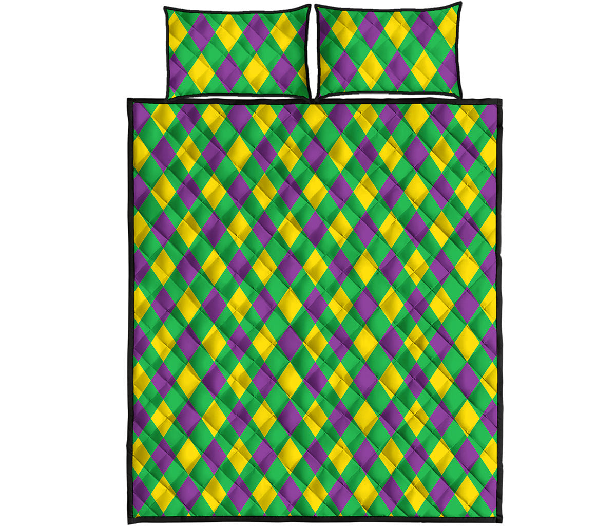 Mardi Gras Plaid Pattern Print Quilt Bed Set