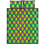 Mardi Gras Plaid Pattern Print Quilt Bed Set