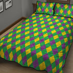 Mardi Gras Plaid Pattern Print Quilt Bed Set