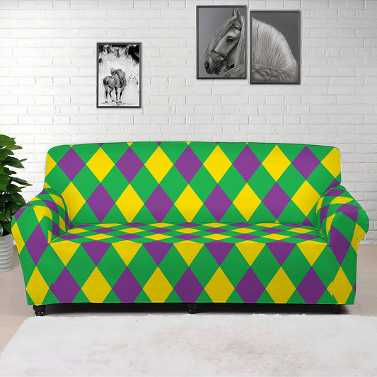 Mardi Gras Plaid Pattern Print Sofa Cover