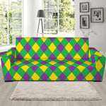 Mardi Gras Plaid Pattern Print Sofa Slipcover