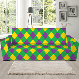 Mardi Gras Plaid Pattern Print Sofa Slipcover