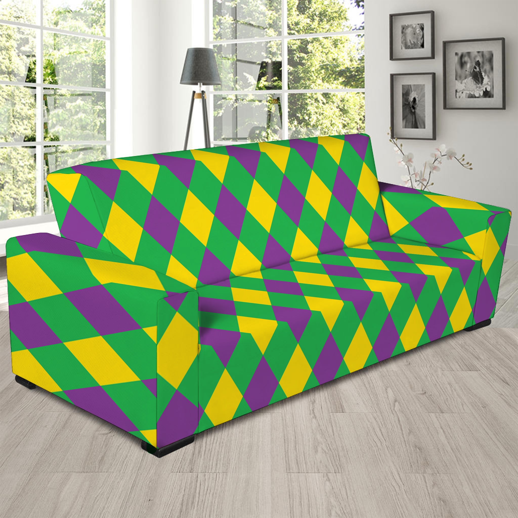 Mardi Gras Plaid Pattern Print Sofa Slipcover