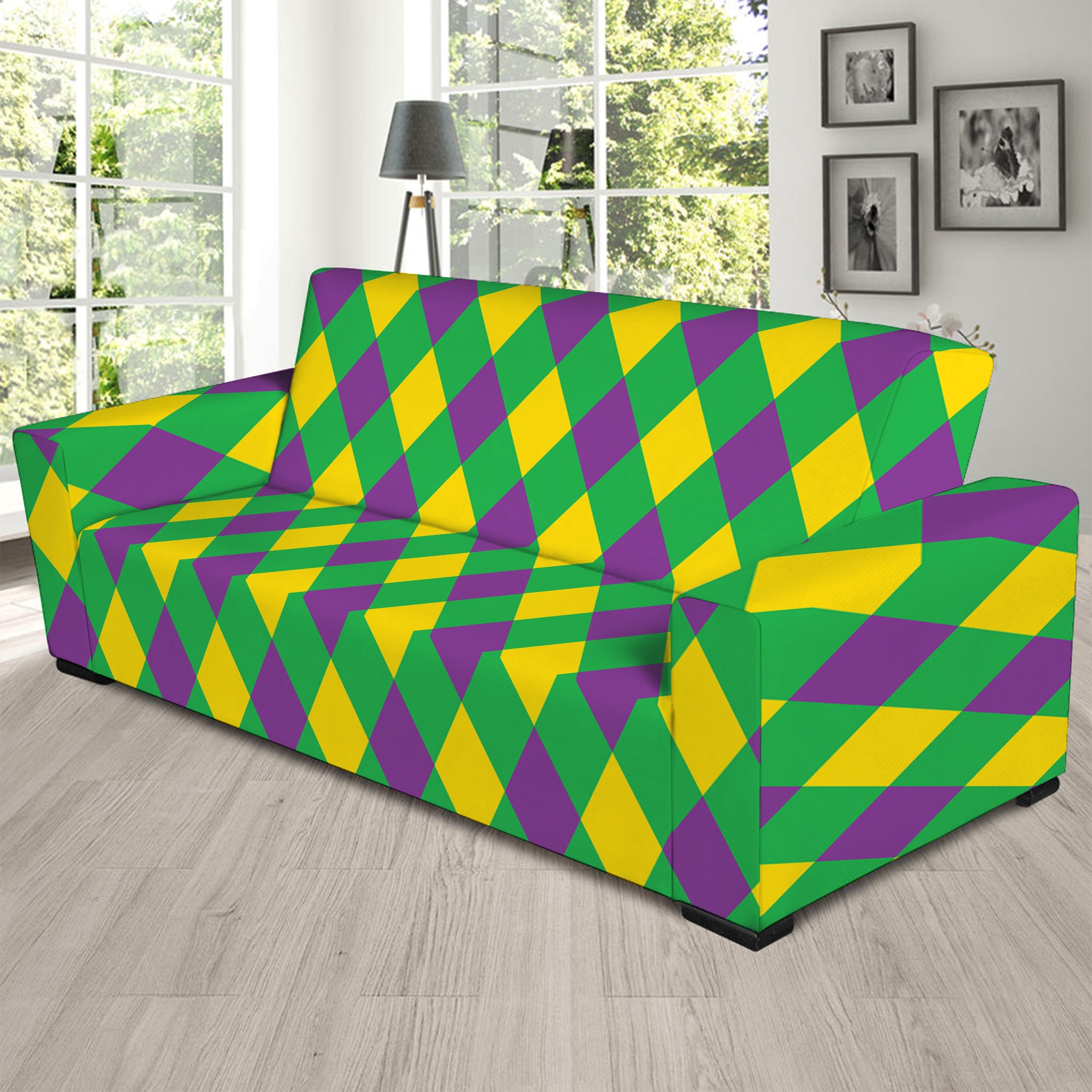 Mardi Gras Plaid Pattern Print Sofa Slipcover