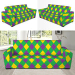 Mardi Gras Plaid Pattern Print Sofa Slipcover