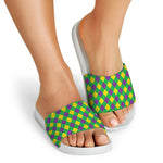Mardi Gras Plaid Pattern Print White Slide Sandals