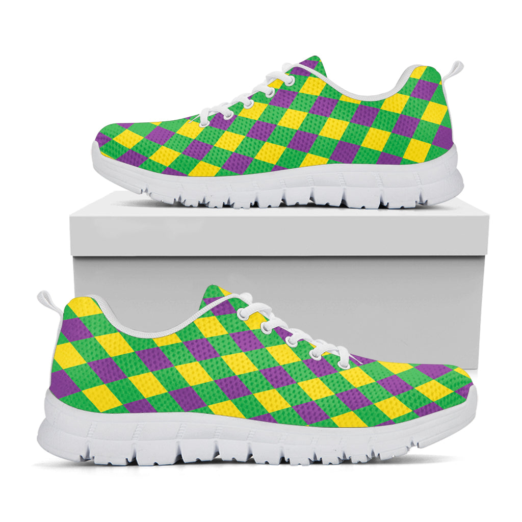 Mardi Gras Plaid Pattern Print White Sneakers