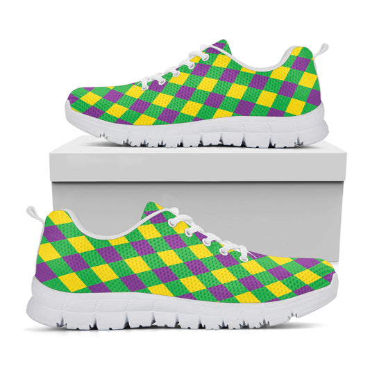 Mardi Gras Plaid Pattern Print White Sneakers