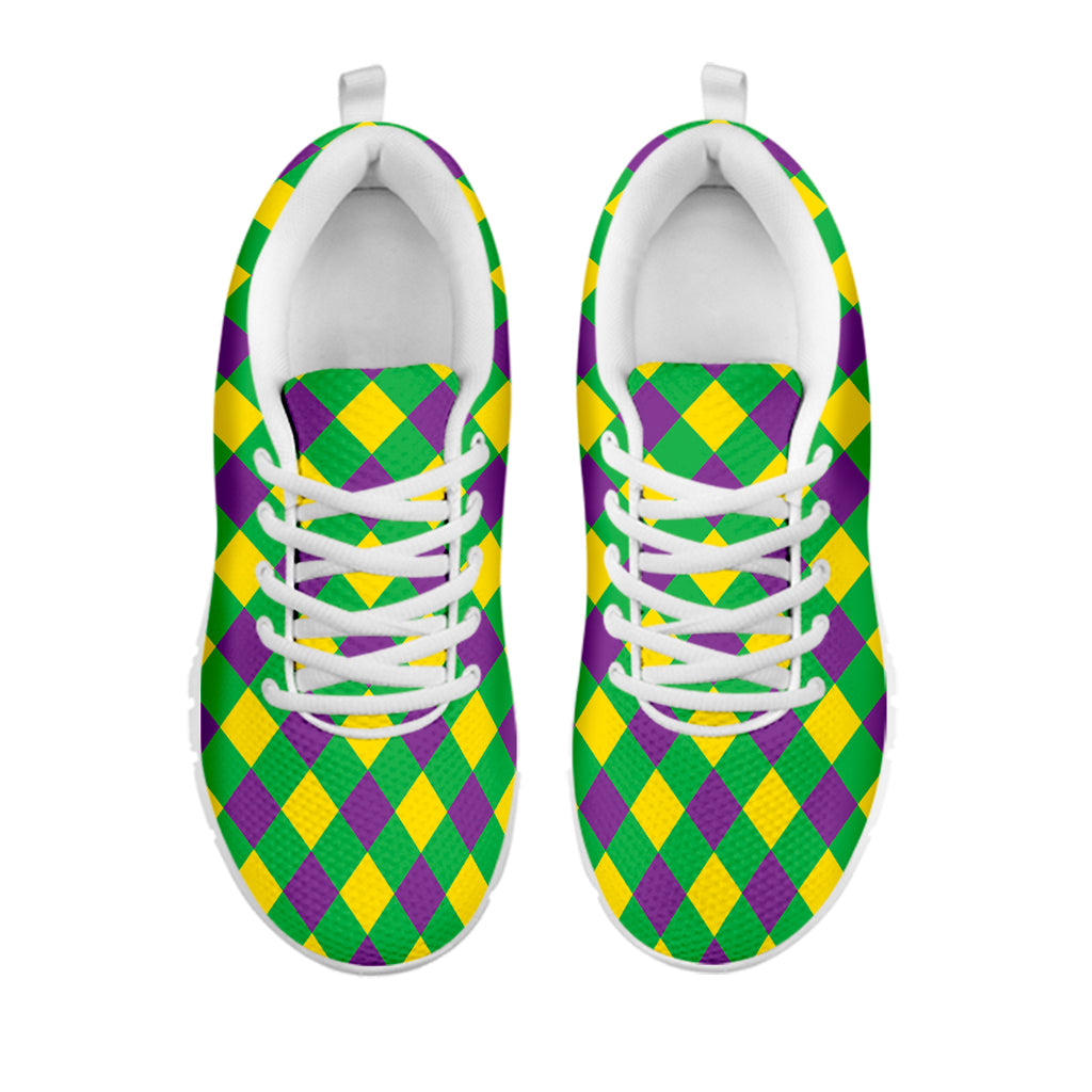 Mardi Gras Plaid Pattern Print White Sneakers