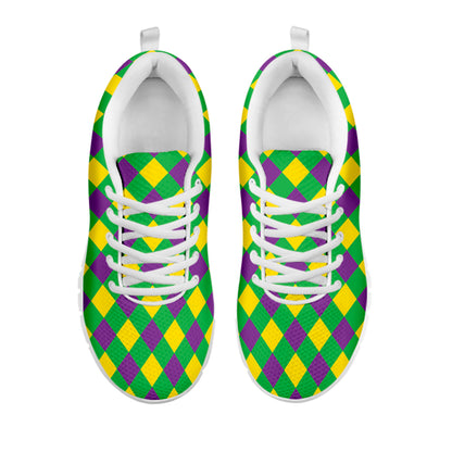 Mardi Gras Plaid Pattern Print White Sneakers