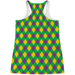Mardi Gras Plaid Pattern Print Women's Racerback Tank Top