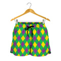 Mardi Gras Plaid Pattern Print Women's Shorts