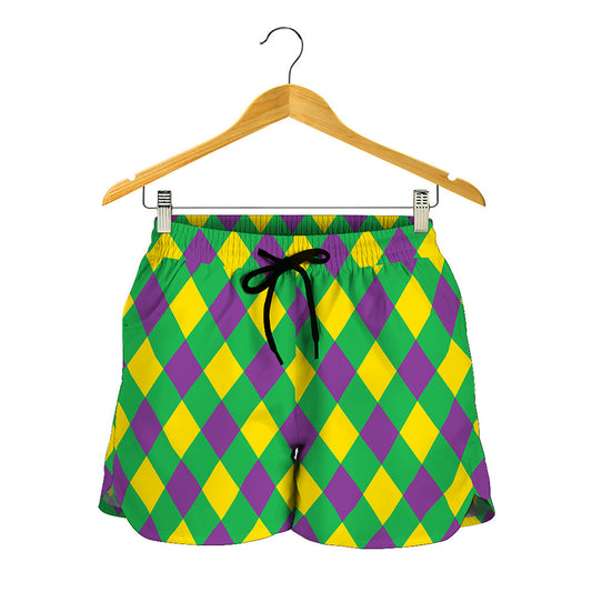 Mardi Gras Plaid Pattern Print Women's Shorts