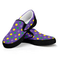 Mardi Gras Polka Dot Pattern Print Black Slip On Sneakers