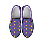 Mardi Gras Polka Dot Pattern Print Black Slip On Shoes